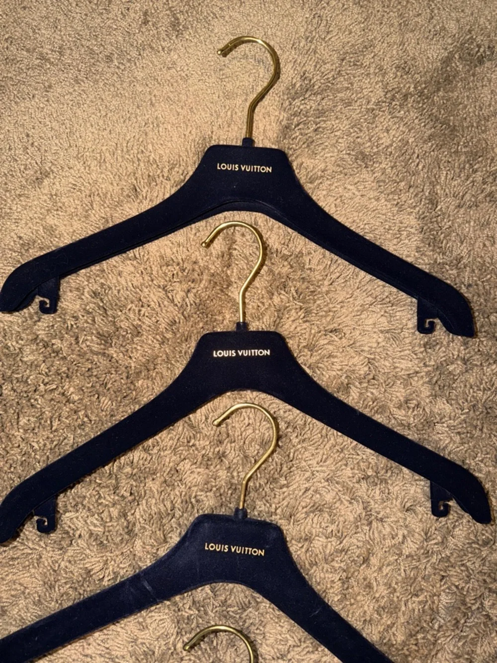 Louis Vuitton Navy Velvet Hangers with Gold Hooks - Set of 4